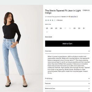 Frank and Oak Stevie Tapered Fit Jean in Size 28